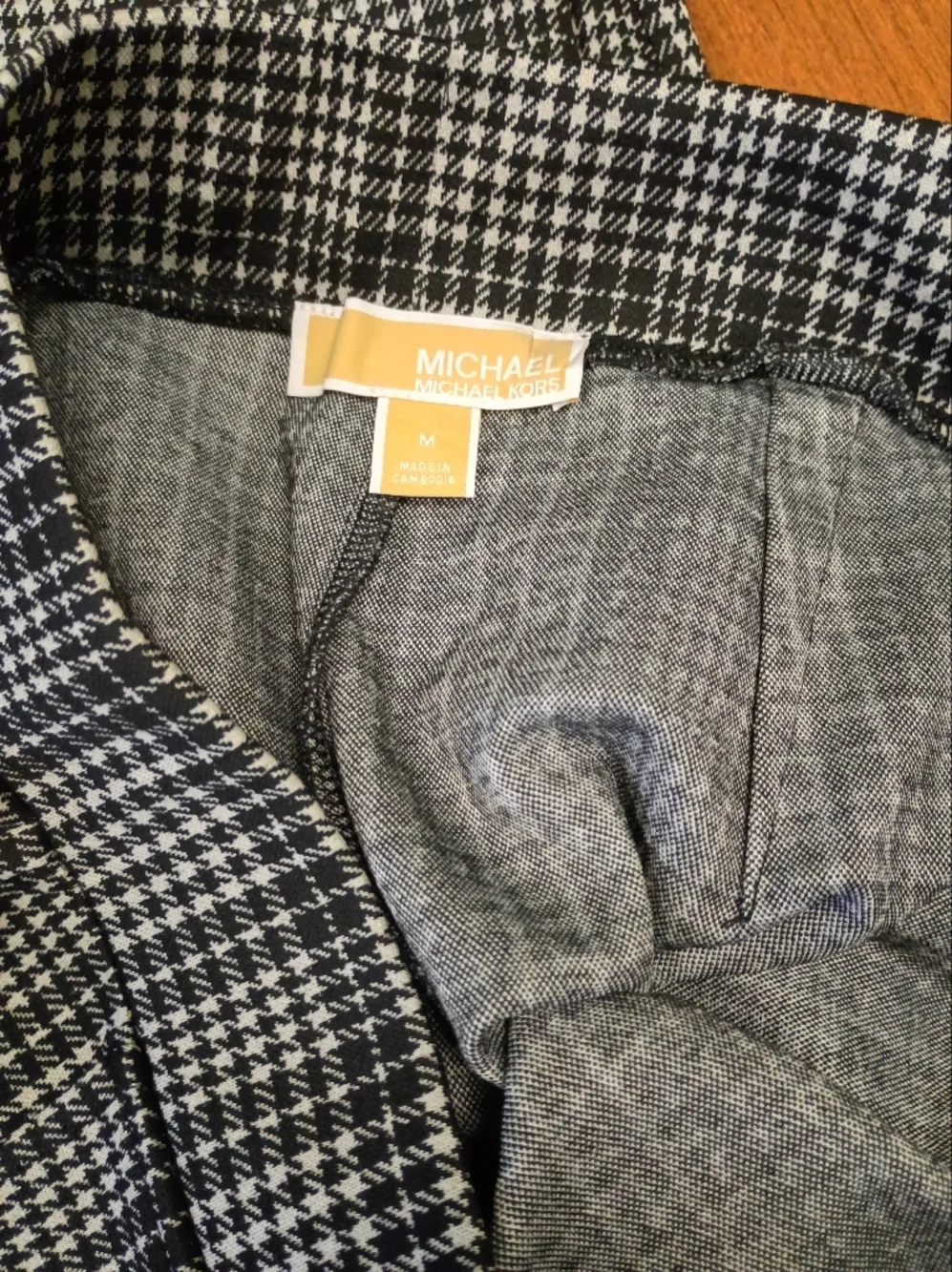 Michael Michael Kors Women’s Houndstooth Plaid Pants Size M Black White Stretch